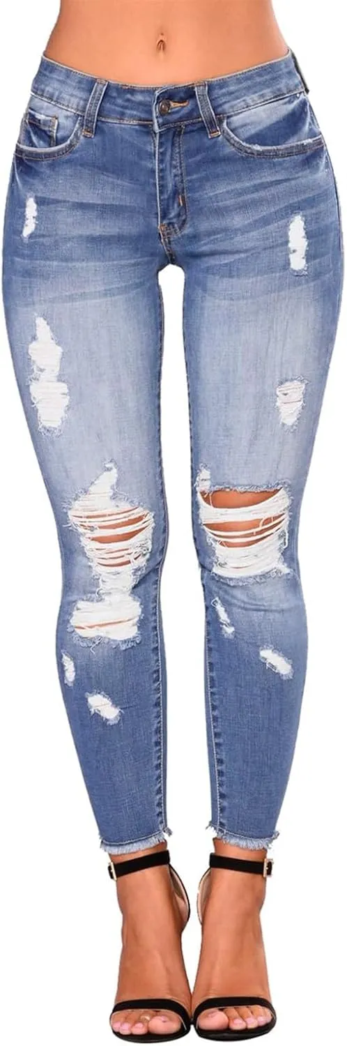 Ripped Jeans Womens Fall Fashion 2024 Trendy Winter Skinny Jeans High Waisted Tummy Control Jeggings Denim Leggings