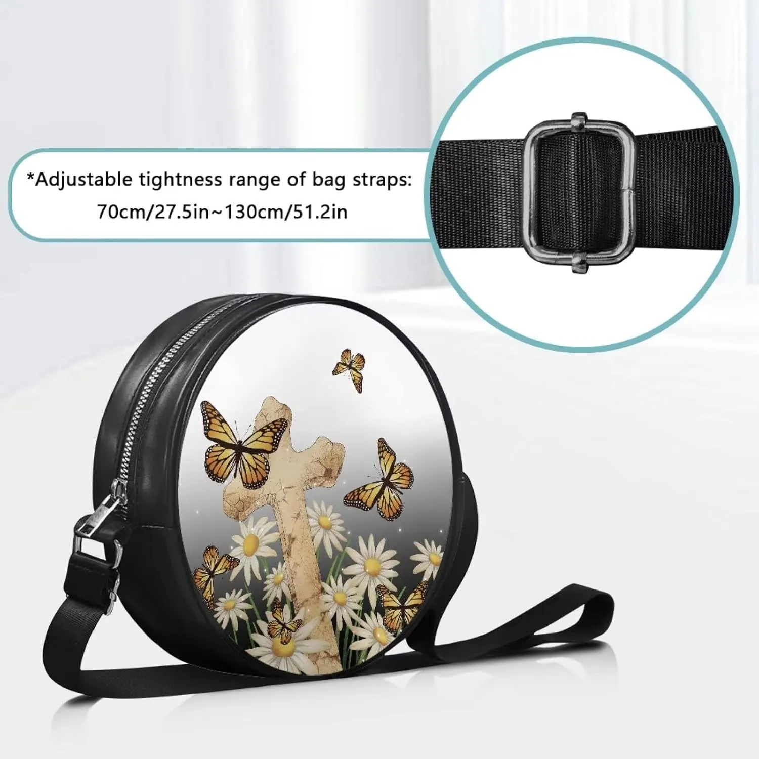 Round Clutch Purses for Women, Leather Shoulder Crossbody Circle Purse Wallet with Adjustable Strap
