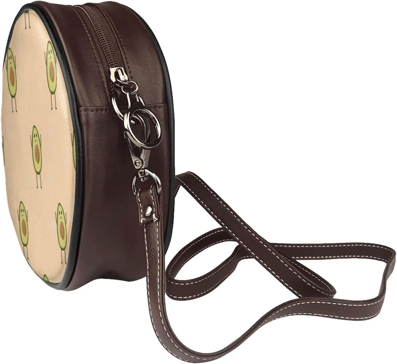 Round Crossbody Bag Small Circle Purse Zip Handbag for Women