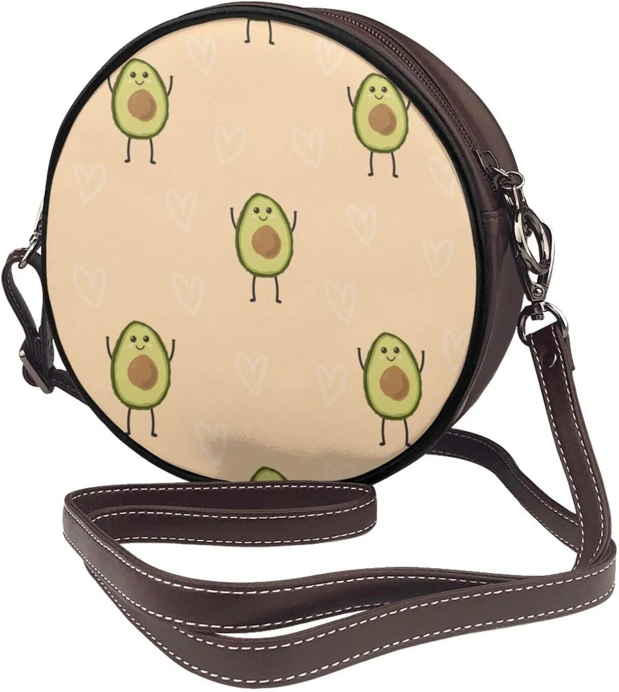 Round Crossbody Bag Small Circle Purse Zip Handbag for Women