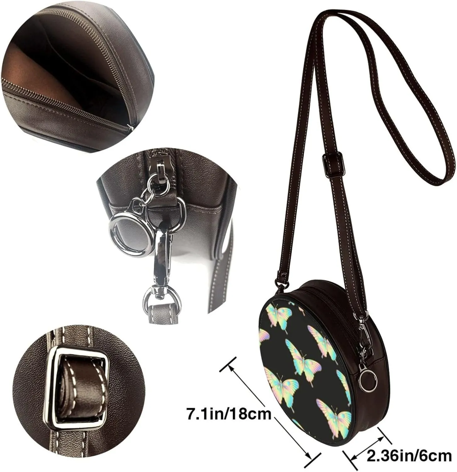 Round Crossbody Bag Small Circle Purse Zip Handbag for Women