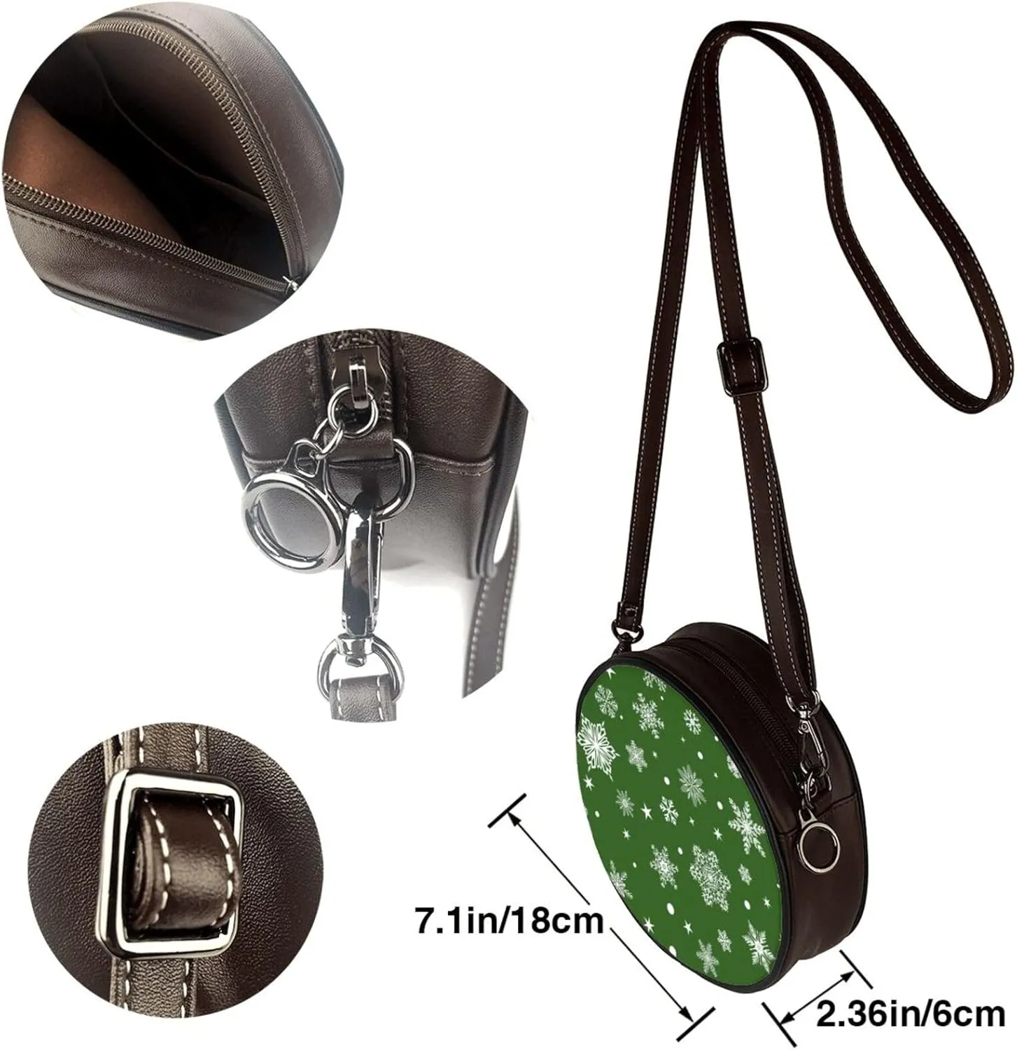 Round Crossbody Bag Small Circle Purse Zip Handbag for Women
