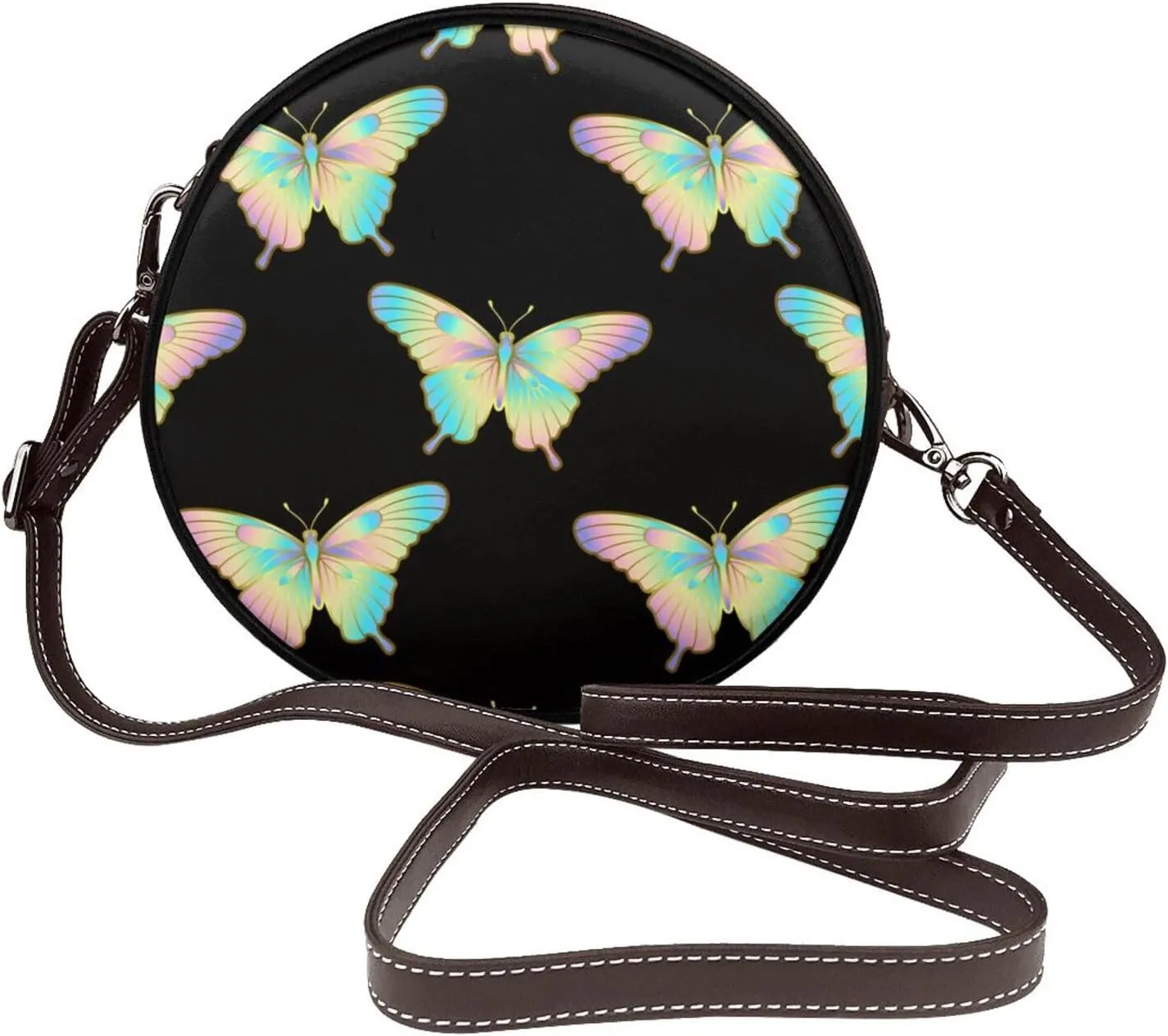 Round Crossbody Bag Small Circle Purse Zip Handbag for Women