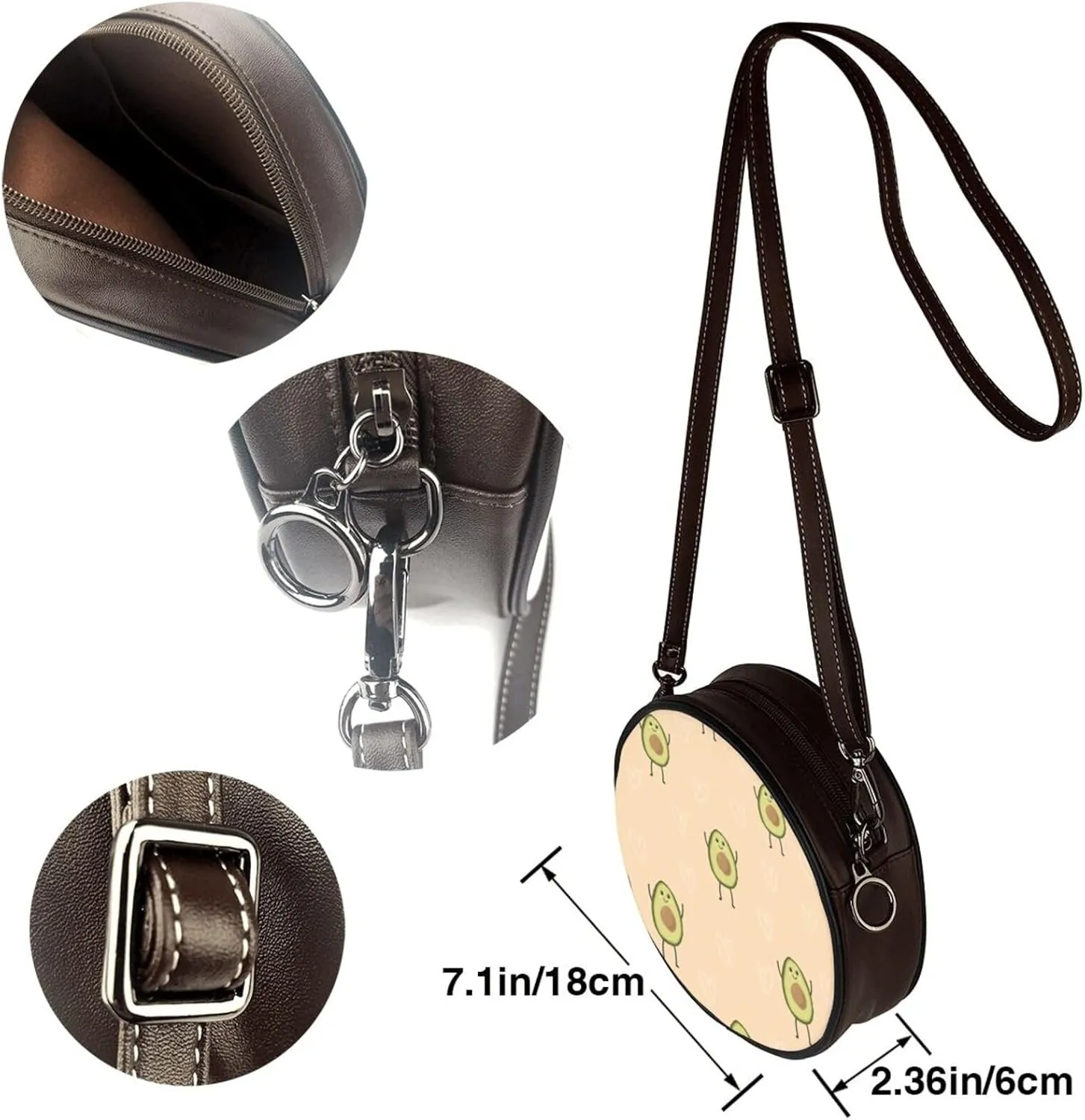 Round Crossbody Bag Small Circle Purse Zip Handbag for Women