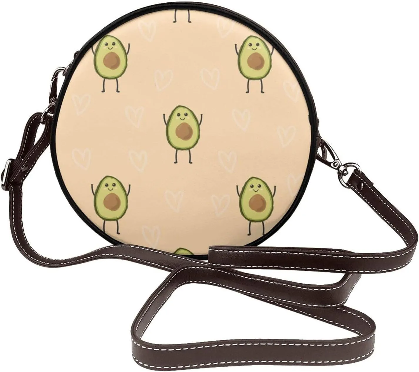 Round Crossbody Bag Small Circle Purse Zip Handbag for Women