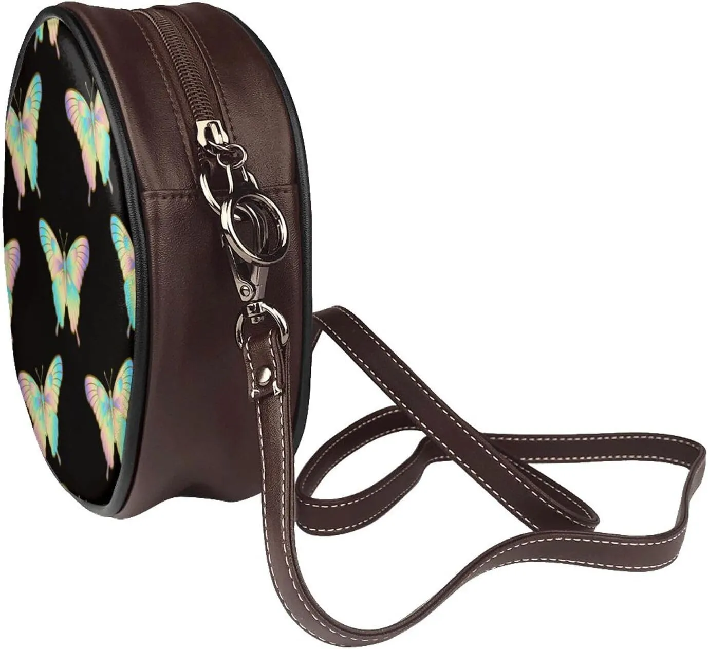 Round Crossbody Bag Small Circle Purse Zip Handbag for Women