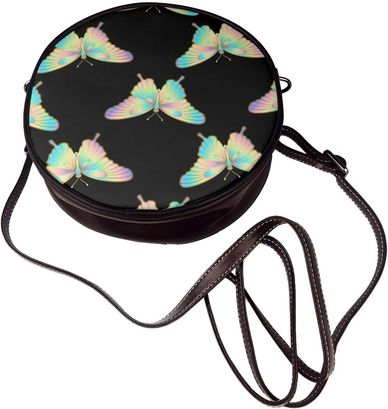 Round Crossbody Bag Small Circle Purse Zip Handbag for Women