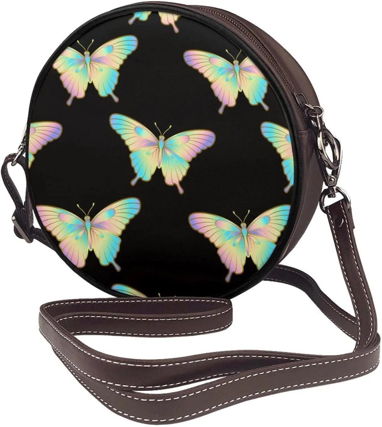Round Crossbody Bag Small Circle Purse Zip Handbag for Women