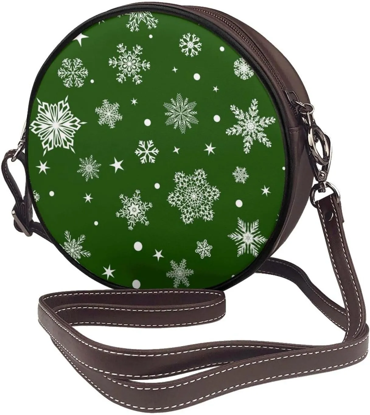 Round Crossbody Bag Small Circle Purse Zip Handbag for Women