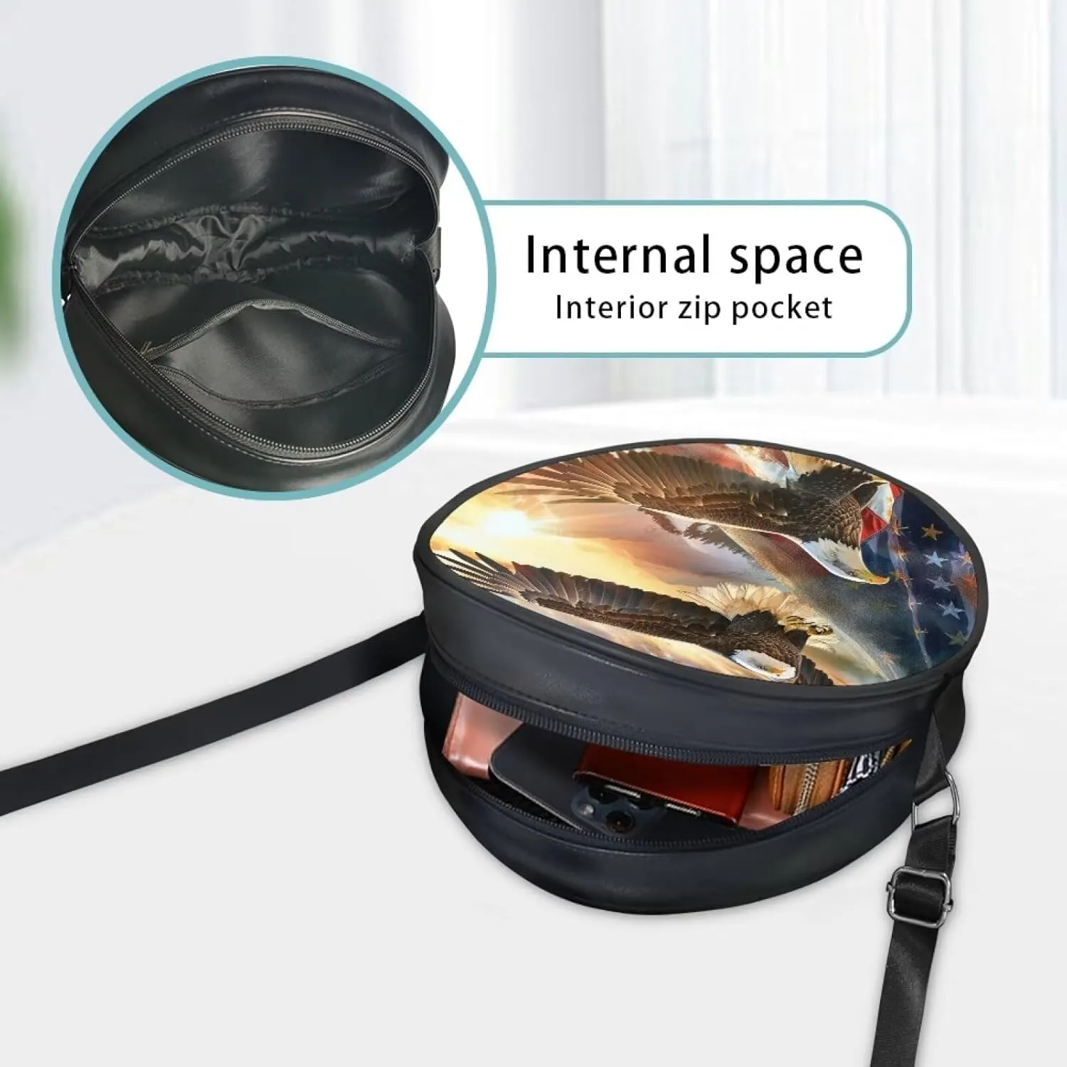 Round Crossbody Bags for Women, Leather Circle Purse Zipper Small Shoulder Bag with Adjustable Straps
