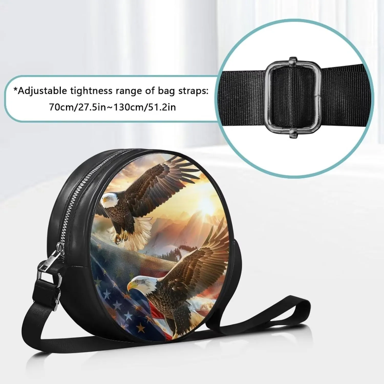 Round Crossbody Bags for Women, Leather Circle Purse Zipper Small Shoulder Bag with Adjustable Straps