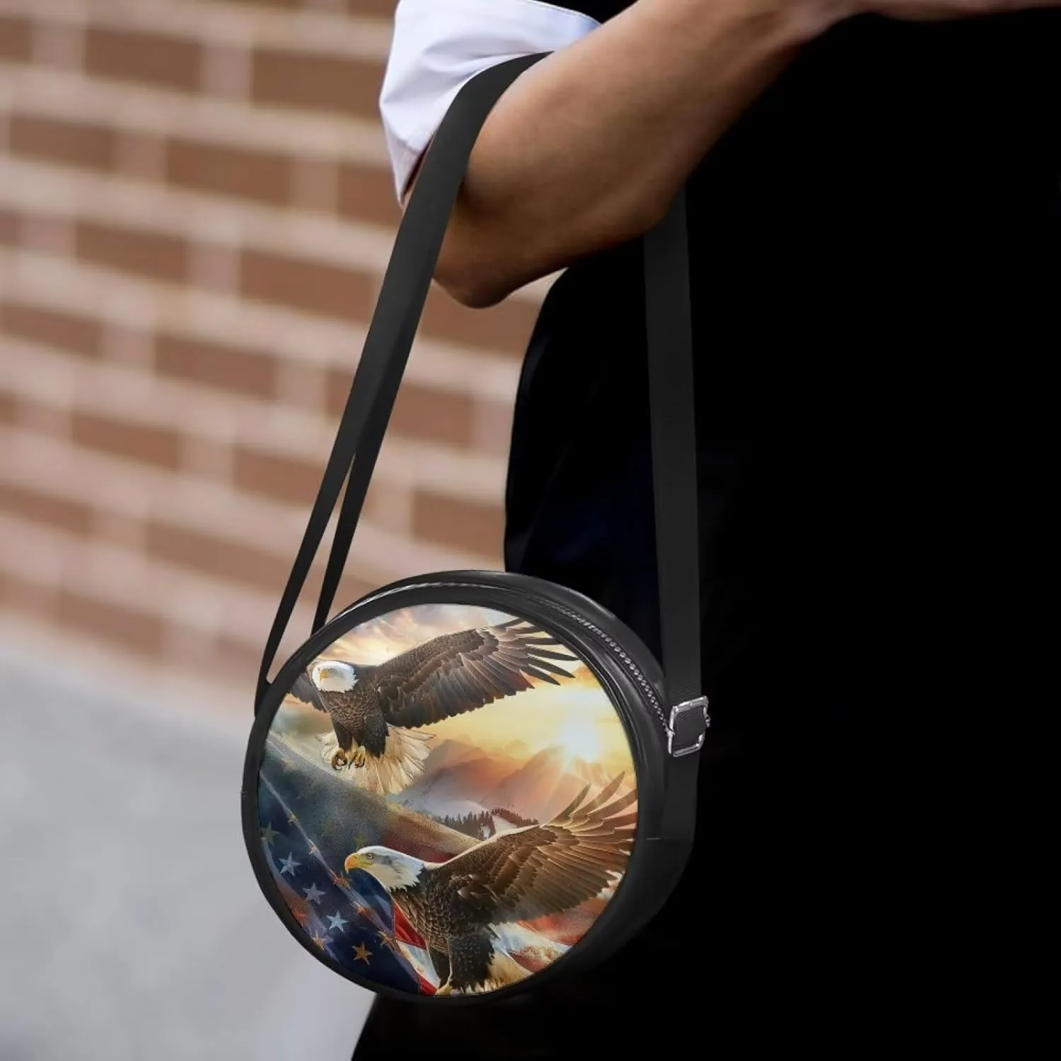Round Crossbody Bags for Women, Leather Circle Purse Zipper Small Shoulder Bag with Adjustable Straps