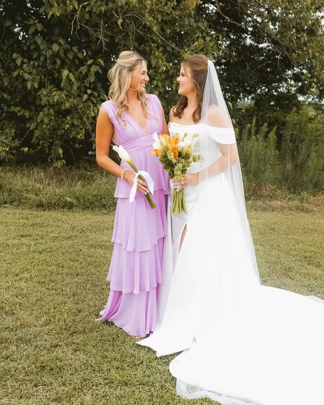 Ruffle Tiered Chiffon Bridesmaid Dresses Long for Women V Neck Formal Evening Dresses