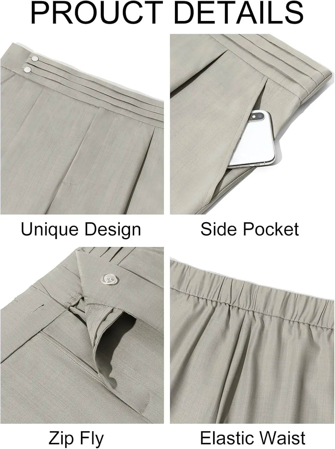 Runcati Mens Dress Pants Pleated Elastic Waist Chinos Trousers Work Suit Pants Slim Fit Slacks