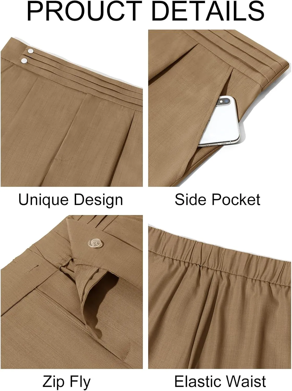 Runcati Mens Dress Pants Pleated Elastic Waist Chinos Trousers Work Suit Pants Slim Fit Slacks