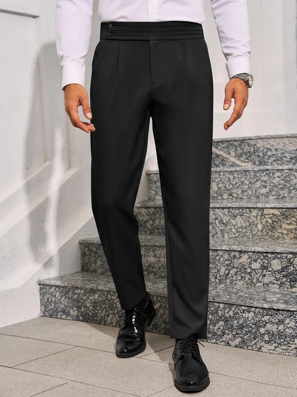 Runcati Mens Dress Pants Pleated Elastic Waist Chinos Trousers Work Suit Pants Slim Fit Slacks