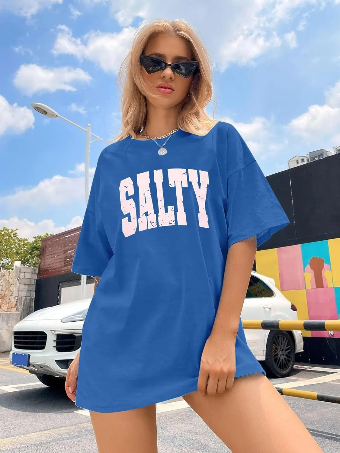 Salty Beach Oversized Graphic Tees: Womens Summer Beach Tshirts Hawaii Shirt Casual Short Sleeve Tops