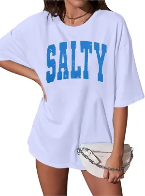 Salty Beach Oversized Graphic Tees: Womens Summer Beach Tshirts Hawaii Shirt Casual Short Sleeve Tops