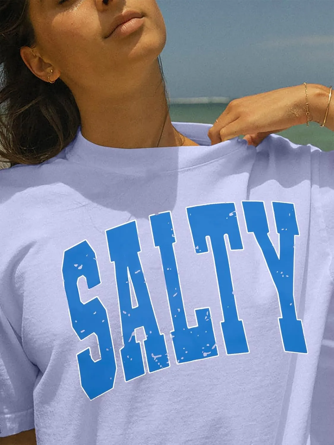 Salty Beach Oversized Graphic Tees: Womens Summer Beach Tshirts Hawaii Shirt Casual Short Sleeve Tops