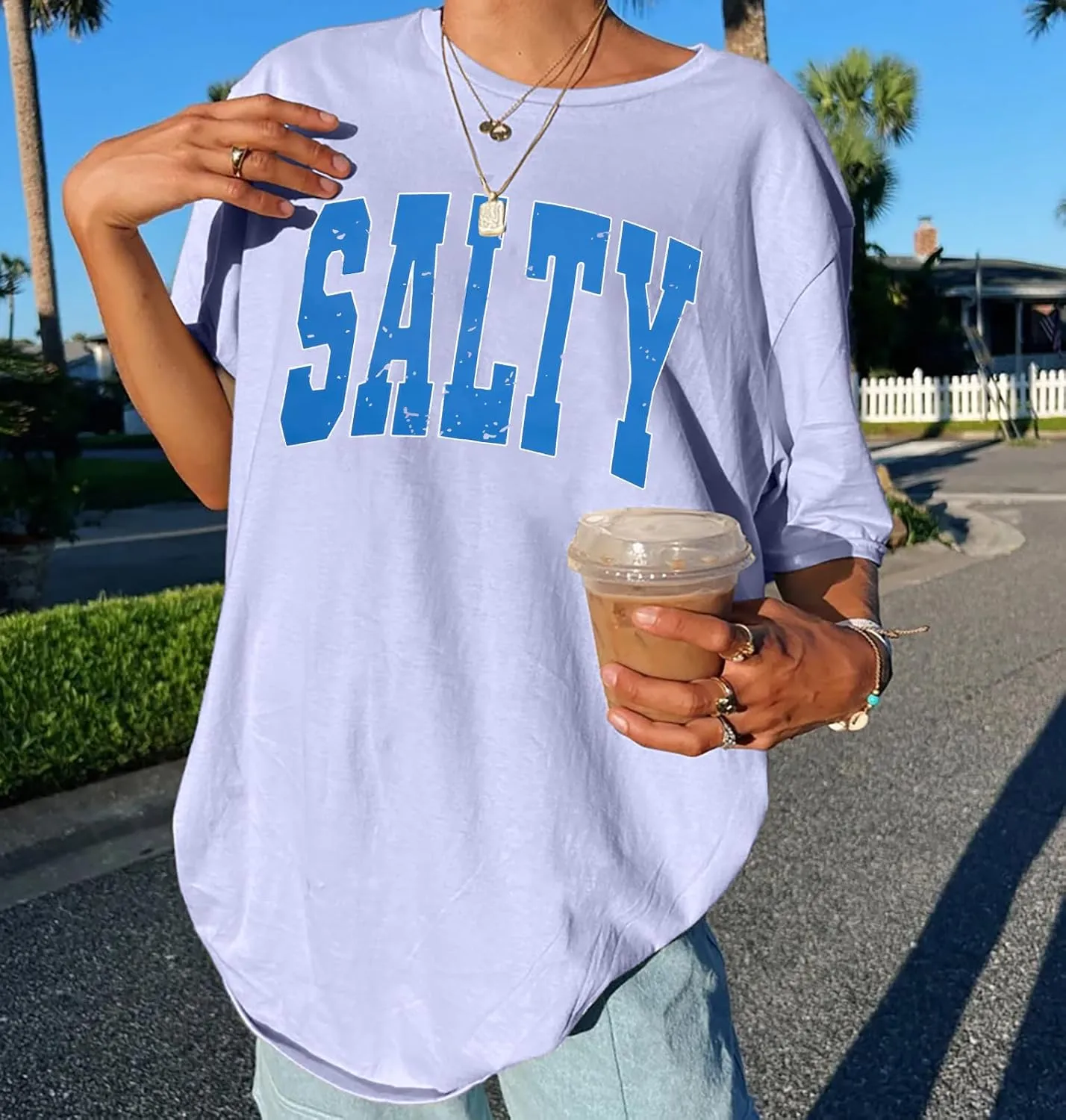 Salty Beach Oversized Graphic Tees: Womens Summer Beach Tshirts Hawaii Shirt Casual Short Sleeve Tops