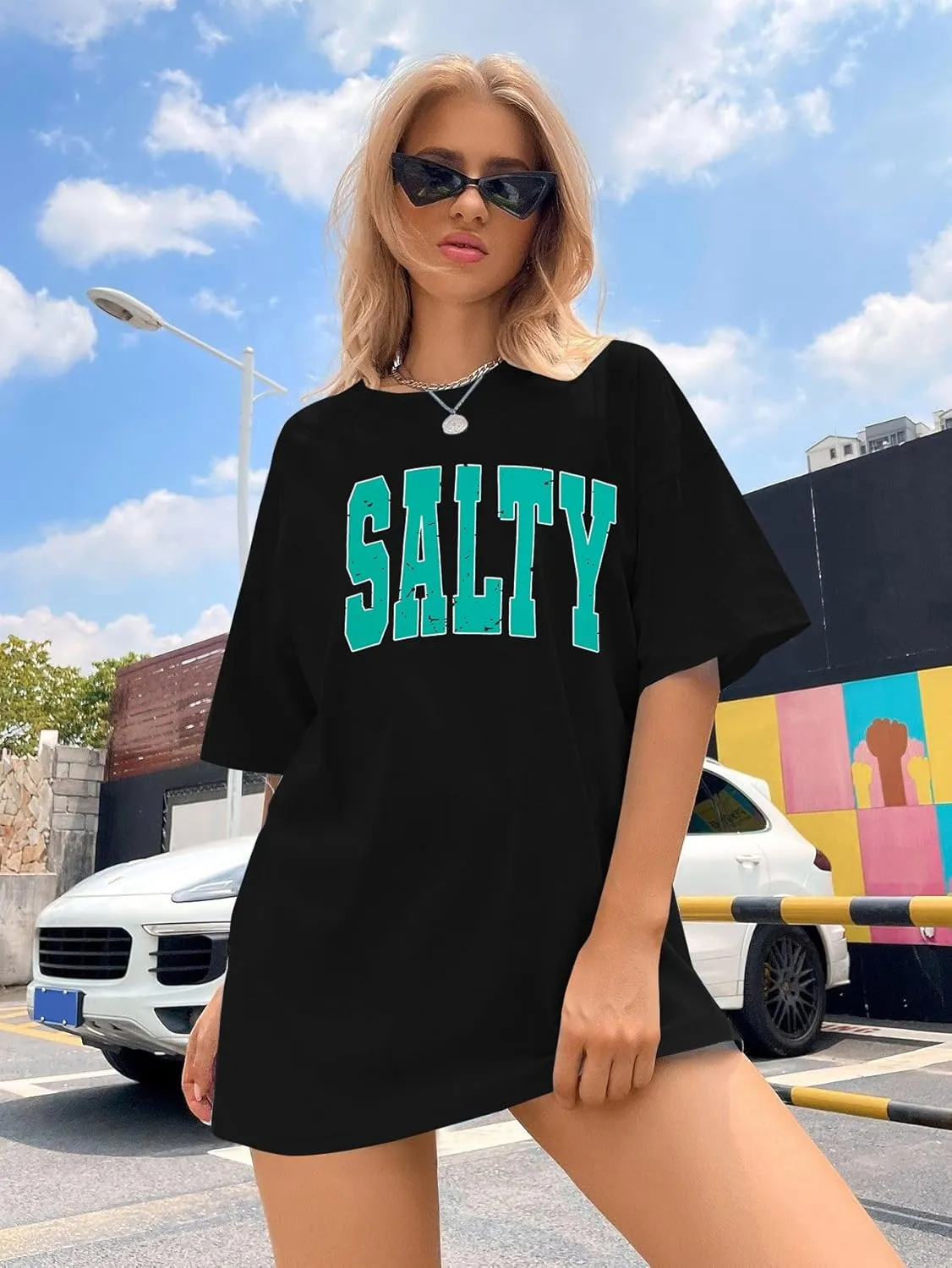 Salty Beach Oversized Graphic Tees: Womens Summer Beach Tshirts Hawaii Shirt Casual Short Sleeve Tops