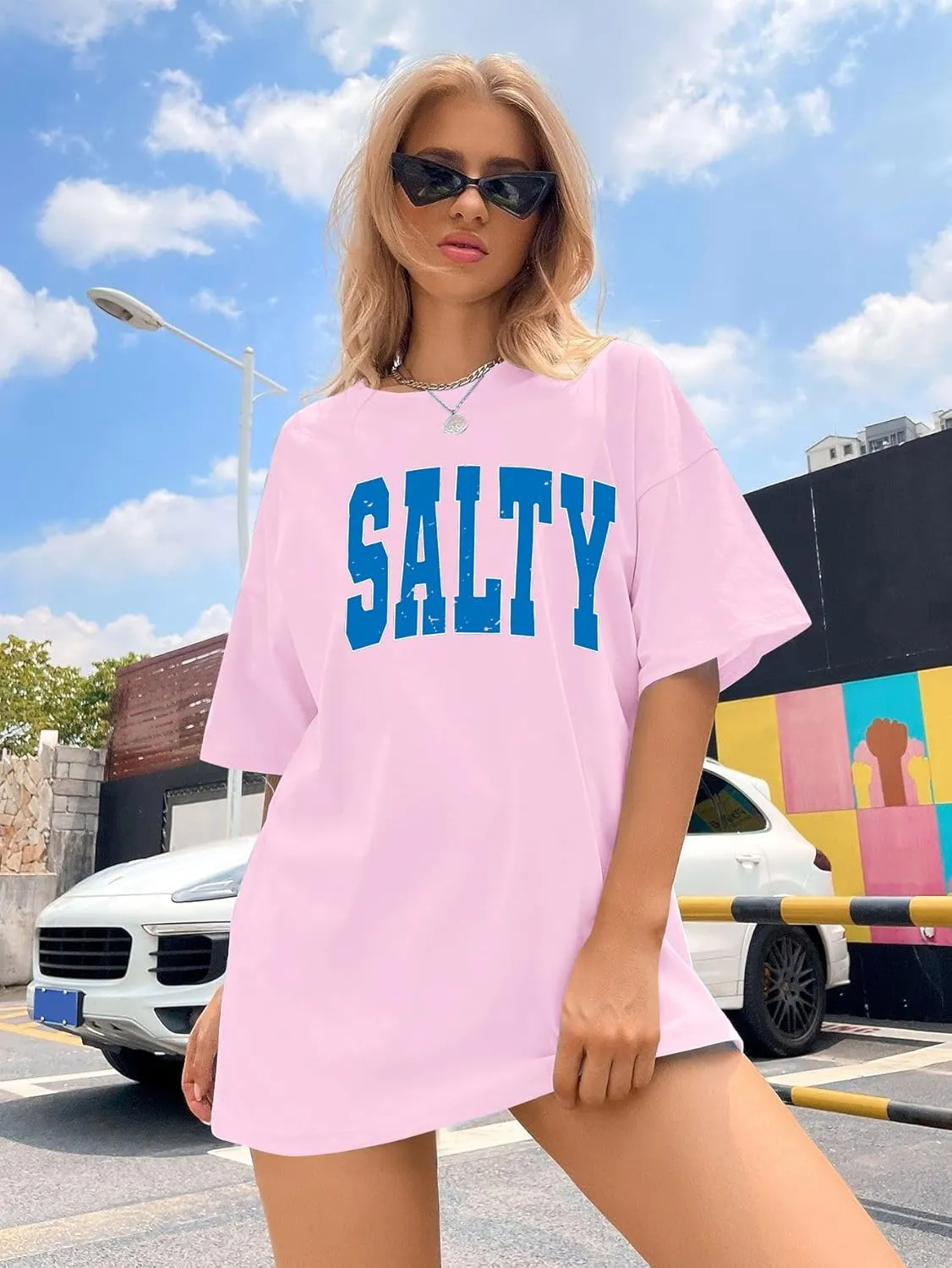 Salty Beach Oversized Graphic Tees: Womens Summer Beach Tshirts Hawaii Shirt Casual Short Sleeve Tops