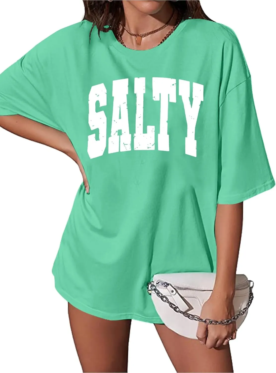Salty Beach Oversized Graphic Tees: Womens Summer Beach Tshirts Hawaii Shirt Casual Short Sleeve Tops