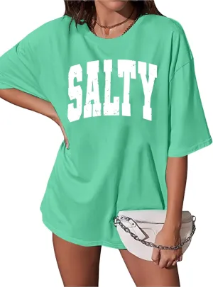 Salty Beach Oversized Graphic Tees: Womens Summer Beach Tshirts Hawaii Shirt Casual Short Sleeve Tops
