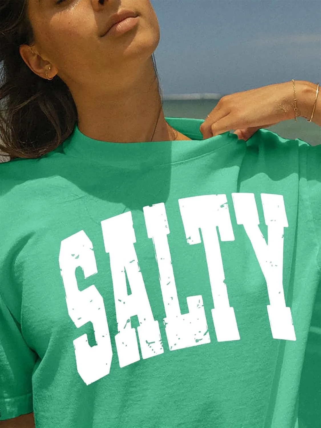 Salty Beach Oversized Graphic Tees: Womens Summer Beach Tshirts Hawaii Shirt Casual Short Sleeve Tops