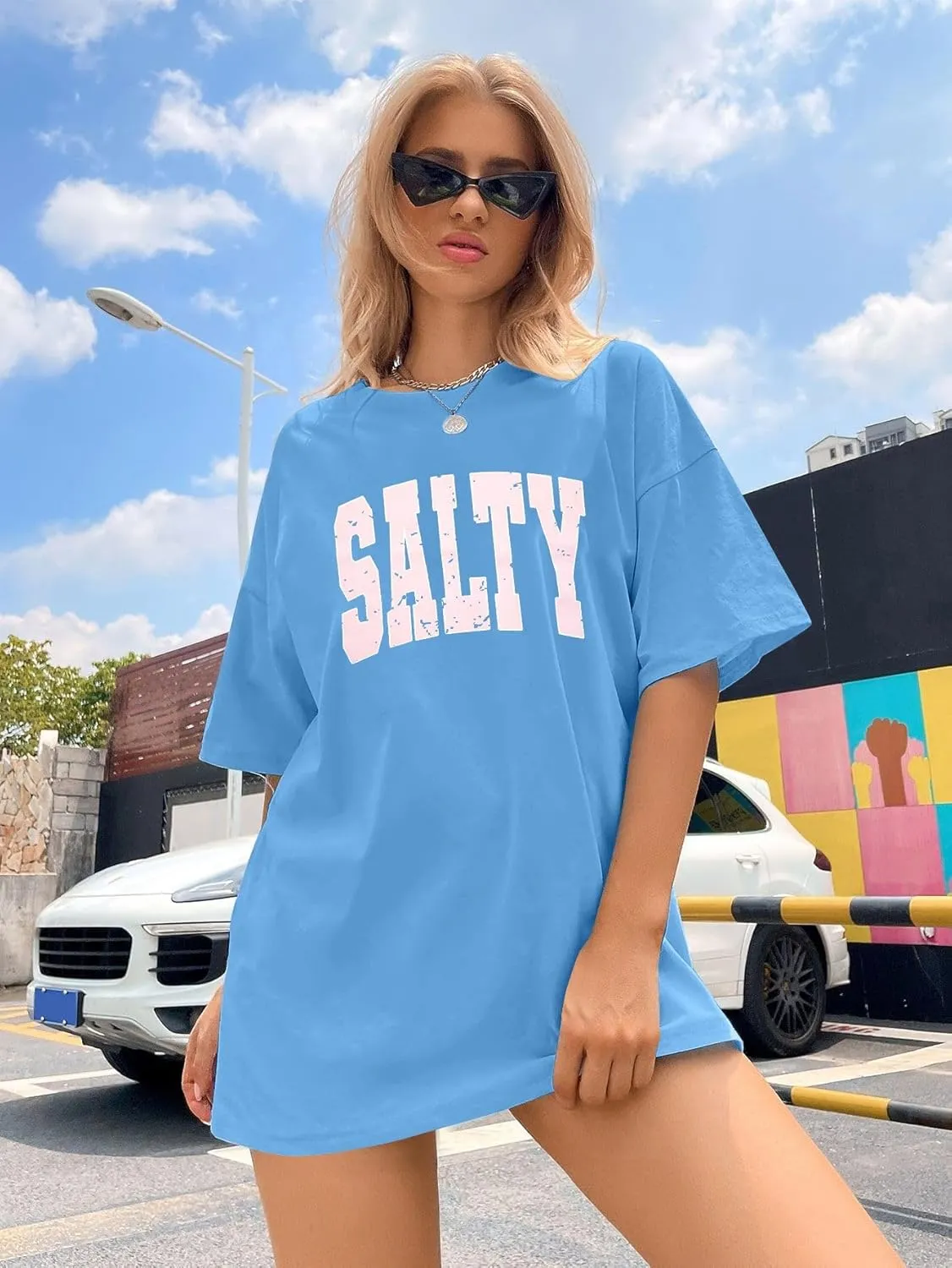 Salty Beach Oversized Graphic Tees: Womens Summer Beach Tshirts Hawaii Shirt Casual Short Sleeve Tops