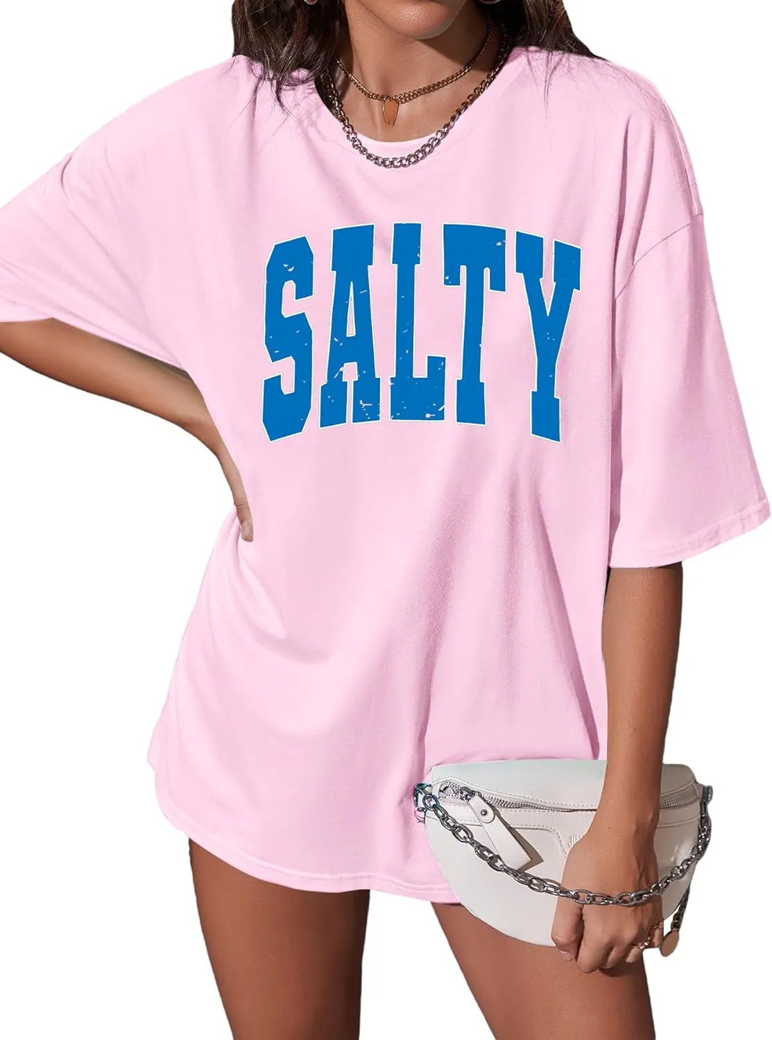 Salty Beach Oversized Graphic Tees: Womens Summer Beach Tshirts Hawaii Shirt Casual Short Sleeve Tops
