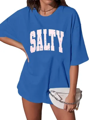 Salty Beach Oversized Graphic Tees: Womens Summer Beach Tshirts Hawaii Shirt Casual Short Sleeve Tops