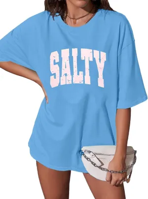 Salty Beach Oversized Graphic Tees: Womens Summer Beach Tshirts Hawaii Shirt Casual Short Sleeve Tops