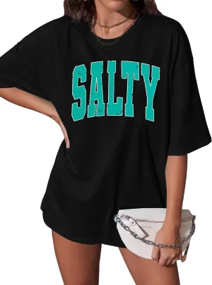 Salty Beach Oversized Graphic Tees: Womens Summer Beach Tshirts Hawaii Shirt Casual Short Sleeve Tops