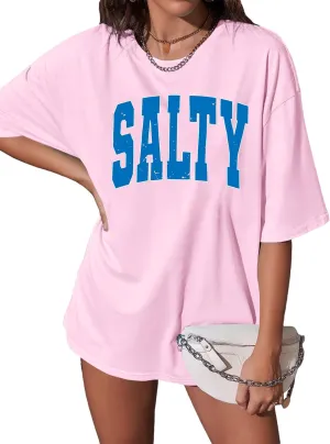 Salty Beach Oversized Graphic Tees: Womens Summer Beach Tshirts Hawaii Shirt Casual Short Sleeve Tops