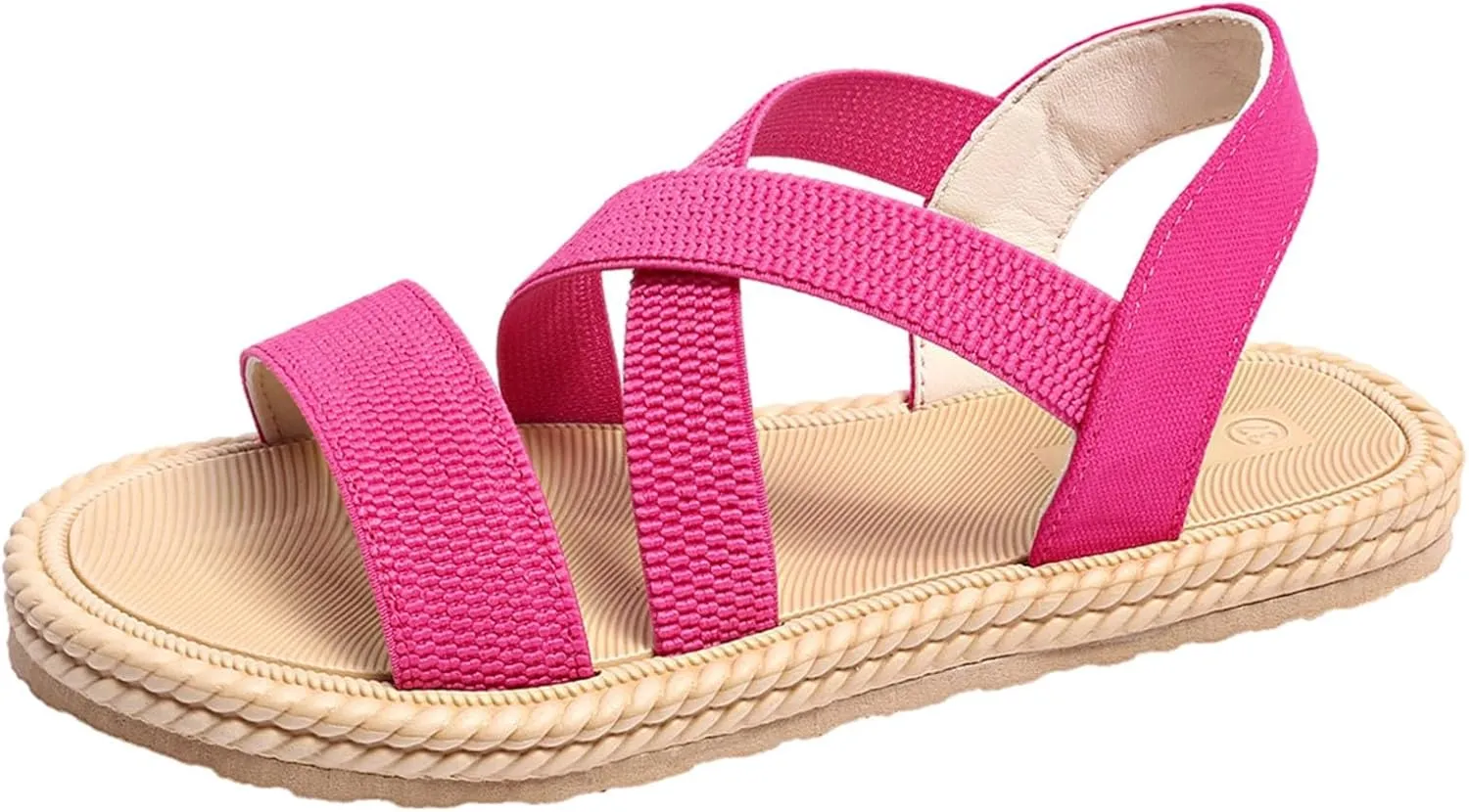 Sandals for Women Summer Beach Boho Sandals Dressy Low Wedge Sandal Elastic Ankle Strap Sandal Casual Walking Shoes