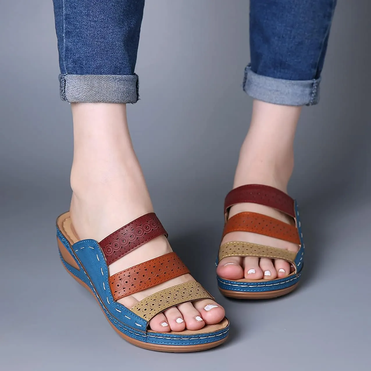 Sandals Women Flat Arch Support Wide Width Sandals Orthopedic Slide Slipper Casual Walking Orthotic Flip Flops Cloud Slide Sandal Memory Foam A Slipper