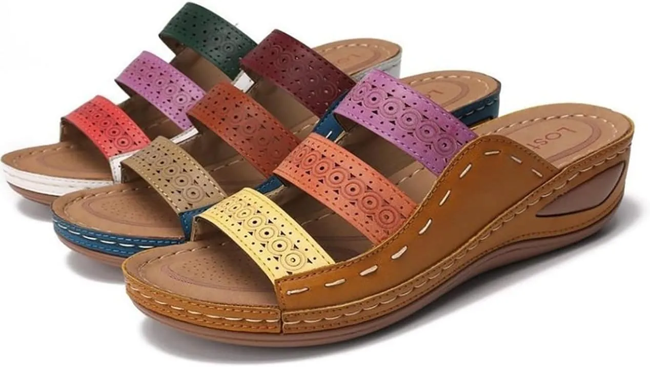 Sandals Women Flat Arch Support Wide Width Sandals Orthopedic Slide Slipper Casual Walking Orthotic Flip Flops Cloud Slide Sandal Memory Foam A Slipper