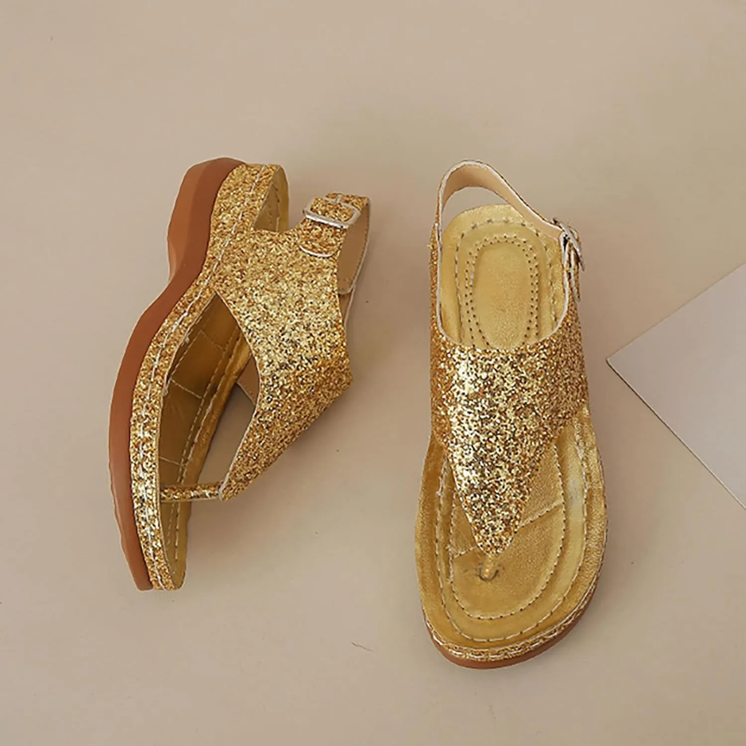 Sandals Women Open Toe Cross Sparkly Strap Comfortable Womens Sandals Flats Summer Dress Orthopedic Platform Sandals