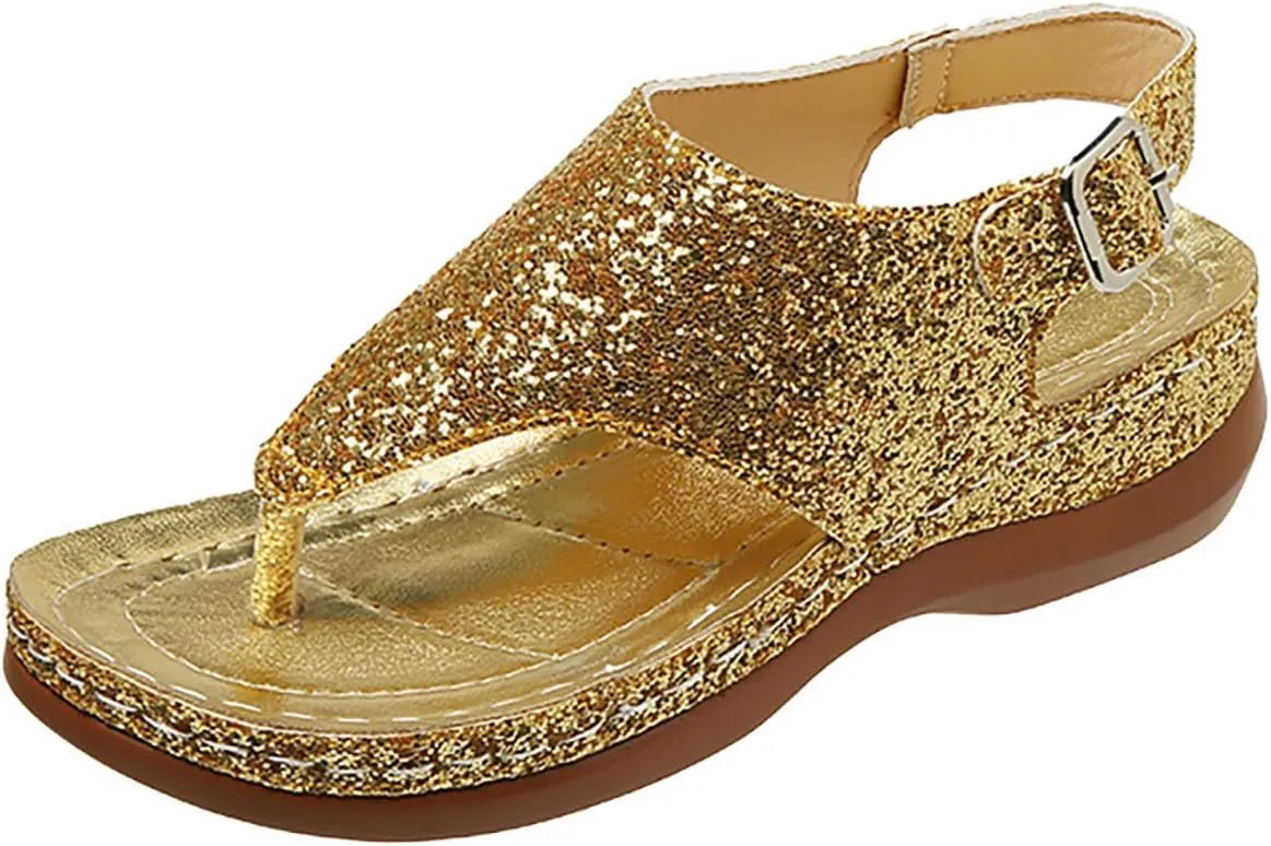 Sandals Women Open Toe Cross Sparkly Strap Comfortable Womens Sandals Flats Summer Dress Orthopedic Platform Sandals