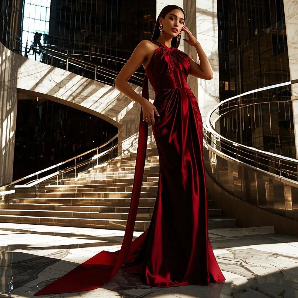 Satin Cross Neck Pleated Sleeveless Long Dress Wedding Guest Formal Evening Gown