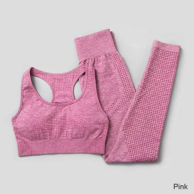 Seamless Yoga Set Workout Sportswear Gym Clothing Fitness High Waist Leggings Long Sleeve Crop Top Sports Suits