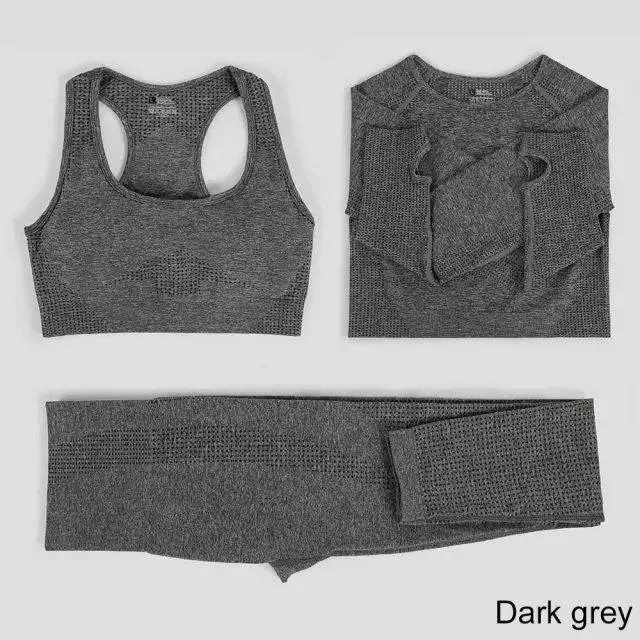 Seamless Yoga Set Workout Sportswear Gym Clothing Fitness High Waist Leggings Long Sleeve Crop Top Sports Suits