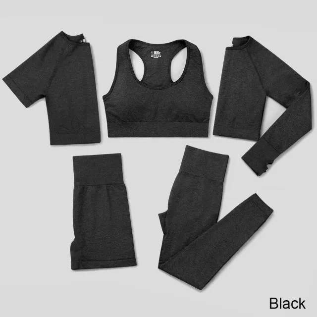 Seamless Yoga Set Workout Sportswear Gym Clothing Fitness High Waist Leggings Long Sleeve Crop Top Sports Suits