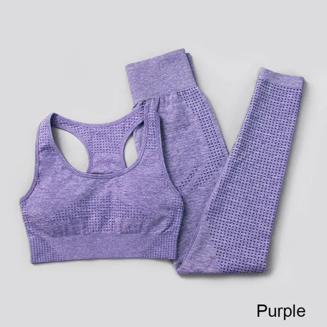 Seamless Yoga Set Workout Sportswear Gym Clothing Fitness High Waist Leggings Long Sleeve Crop Top Sports Suits