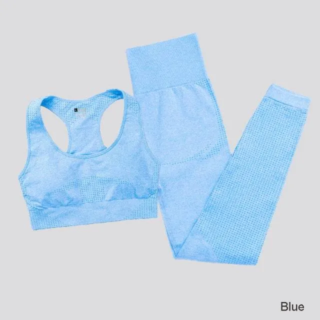 Seamless Yoga Set Workout Sportswear Gym Clothing Fitness High Waist Leggings Long Sleeve Crop Top Sports Suits