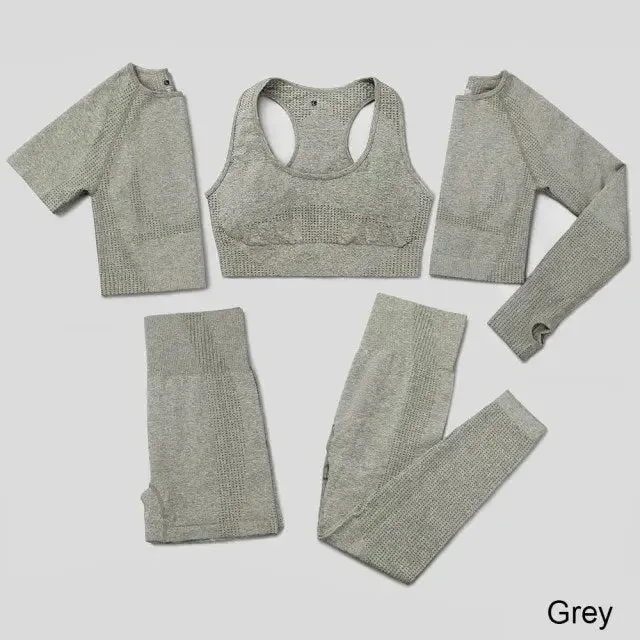 Seamless Yoga Set Workout Sportswear Gym Clothing Fitness High Waist Leggings Long Sleeve Crop Top Sports Suits