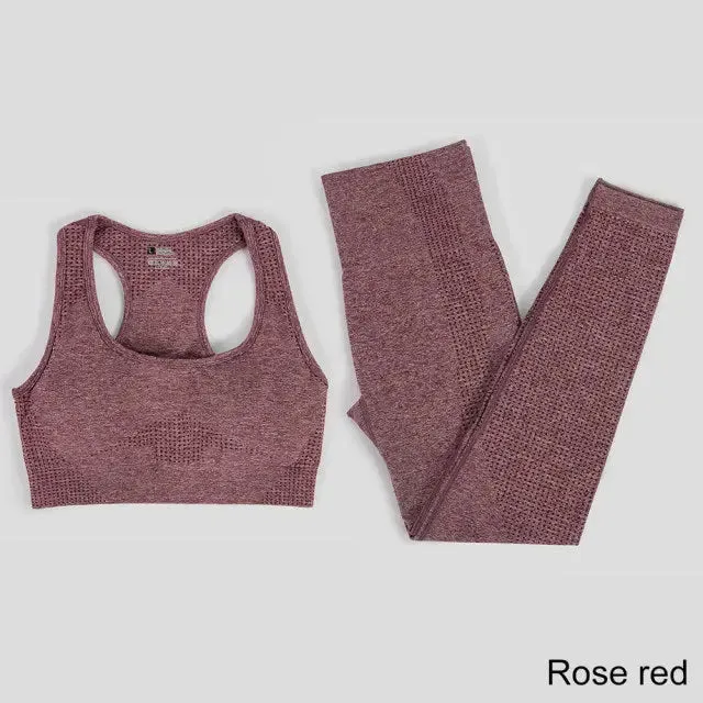 Seamless Yoga Set Workout Sportswear Gym Clothing Fitness High Waist Leggings Long Sleeve Crop Top Sports Suits