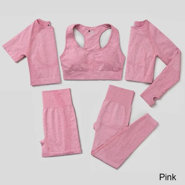 Seamless Yoga Set Workout Sportswear Gym Clothing Fitness High Waist Leggings Long Sleeve Crop Top Sports Suits