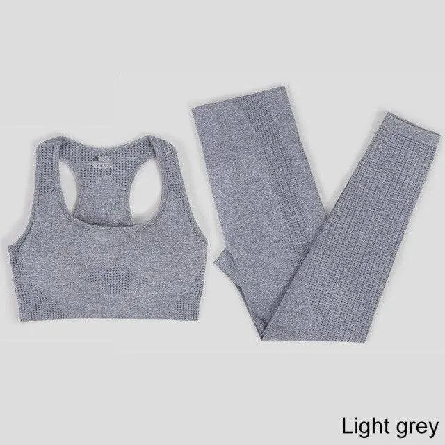 Seamless Yoga Set Workout Sportswear Gym Clothing Fitness High Waist Leggings Long Sleeve Crop Top Sports Suits